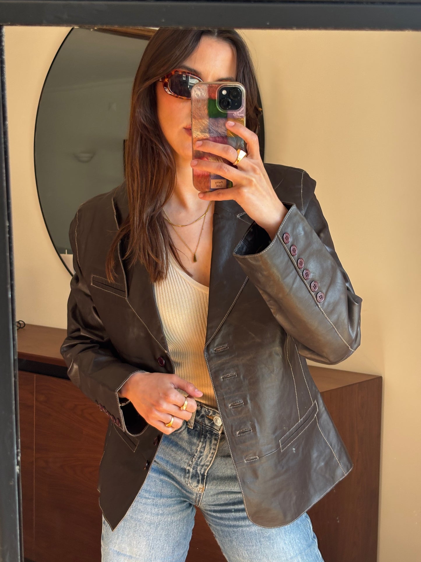 Blazer Castanho em Pele