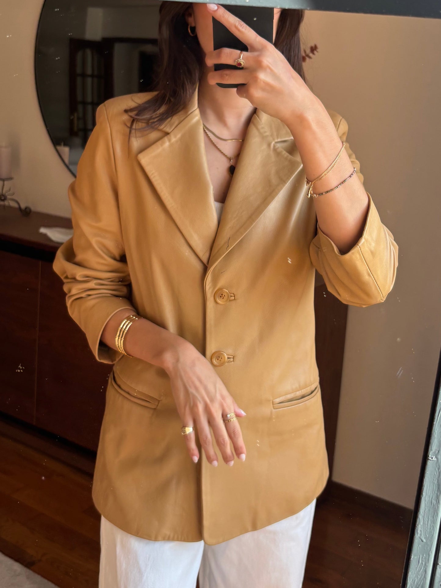 Blazer em Pele Camel Vintage