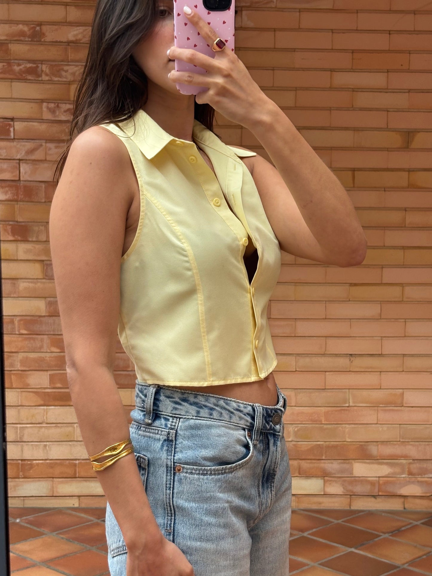 Camisa Crop Amarelo Pastel