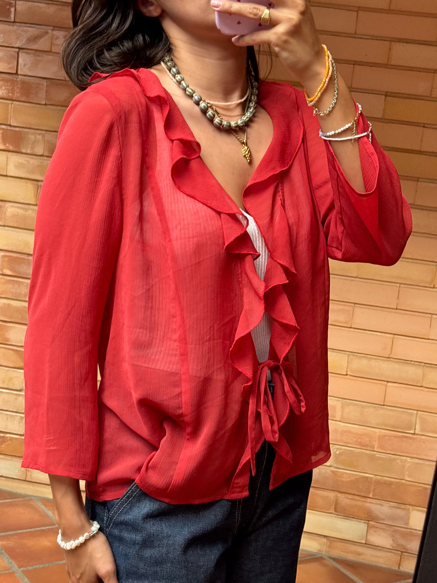 Blusa Chiffon Vermelha Folhos
