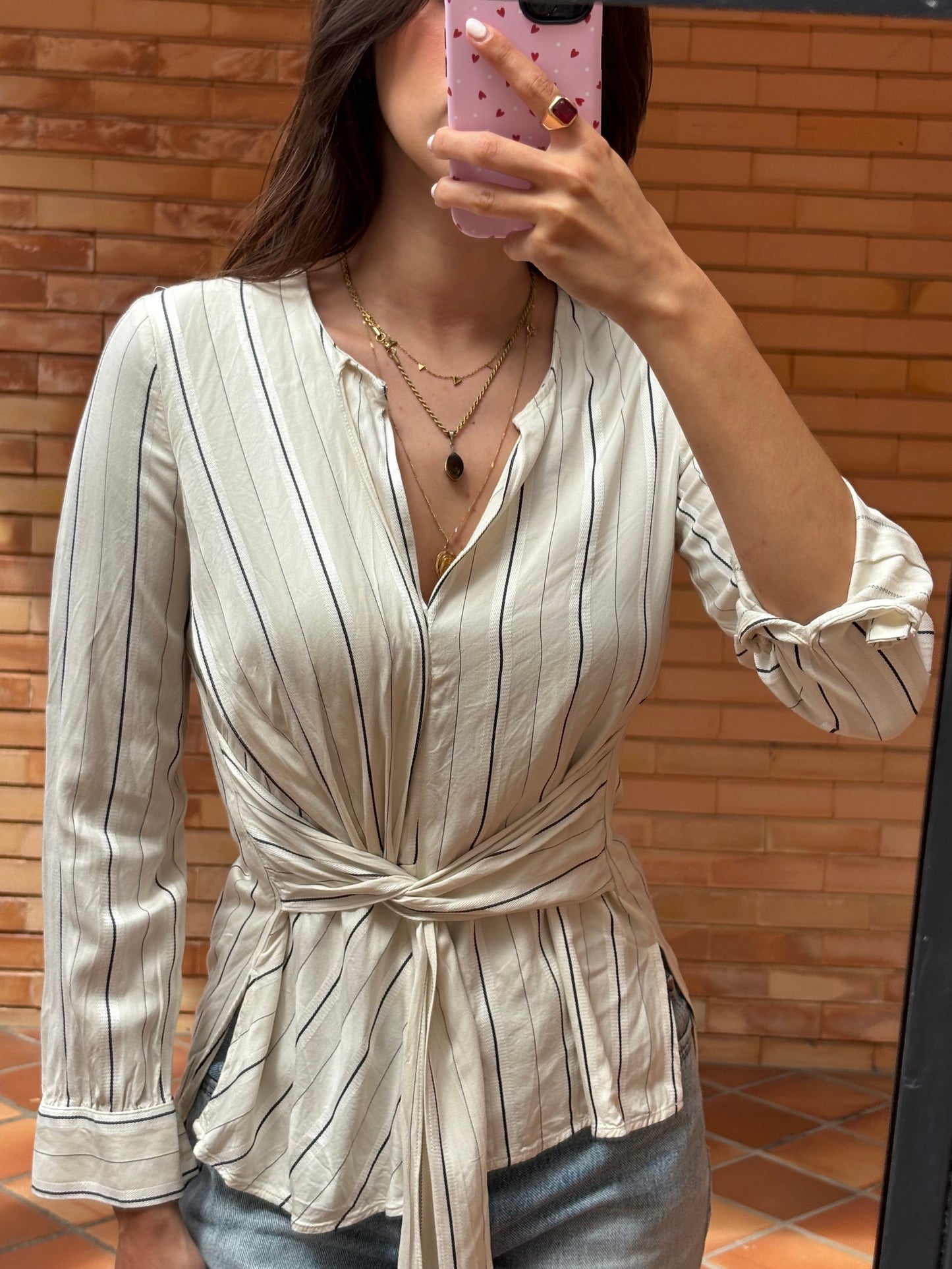 Blusa Riscas Cruzada Mango Suit