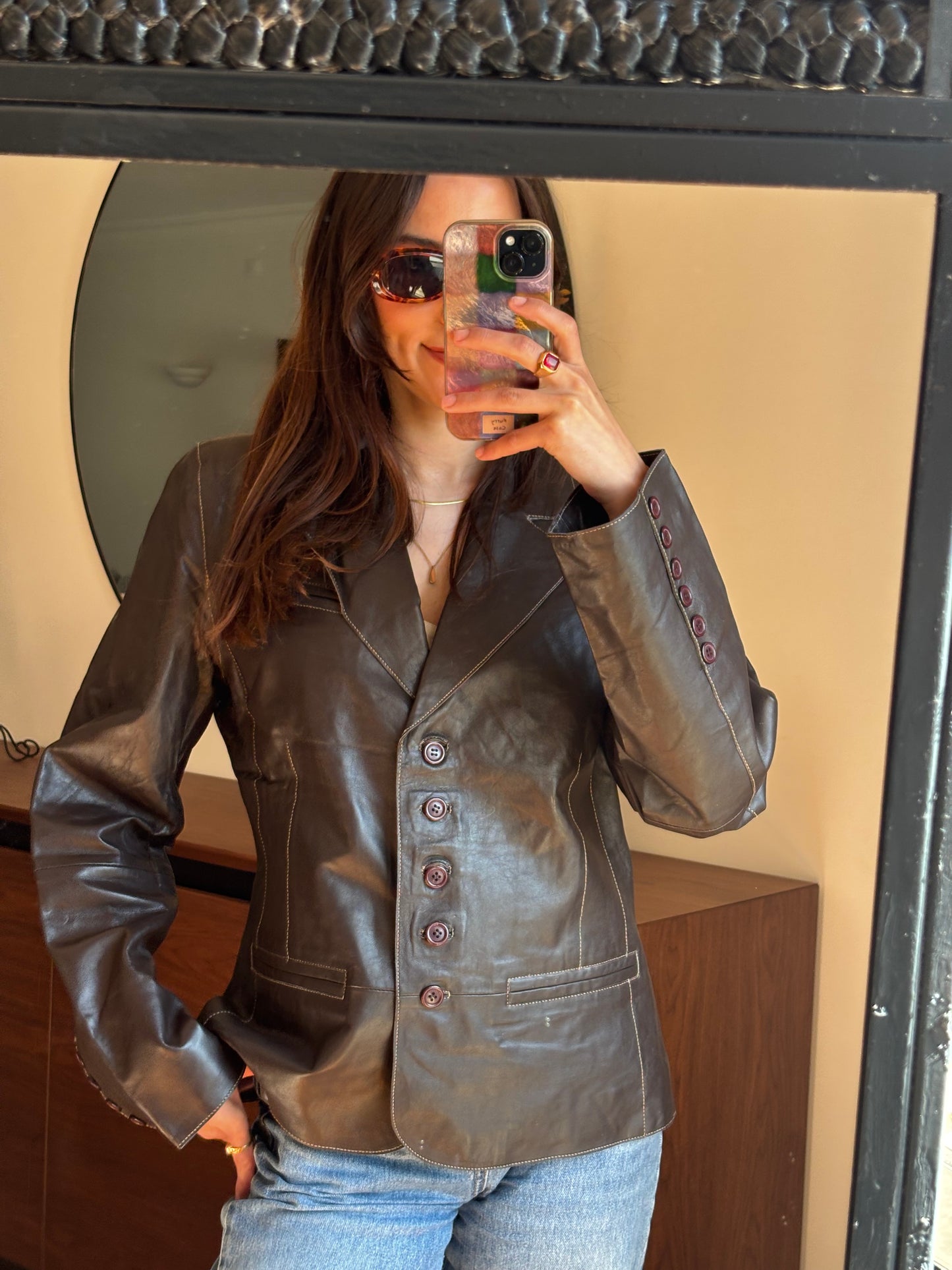 Blazer Castanho em Pele