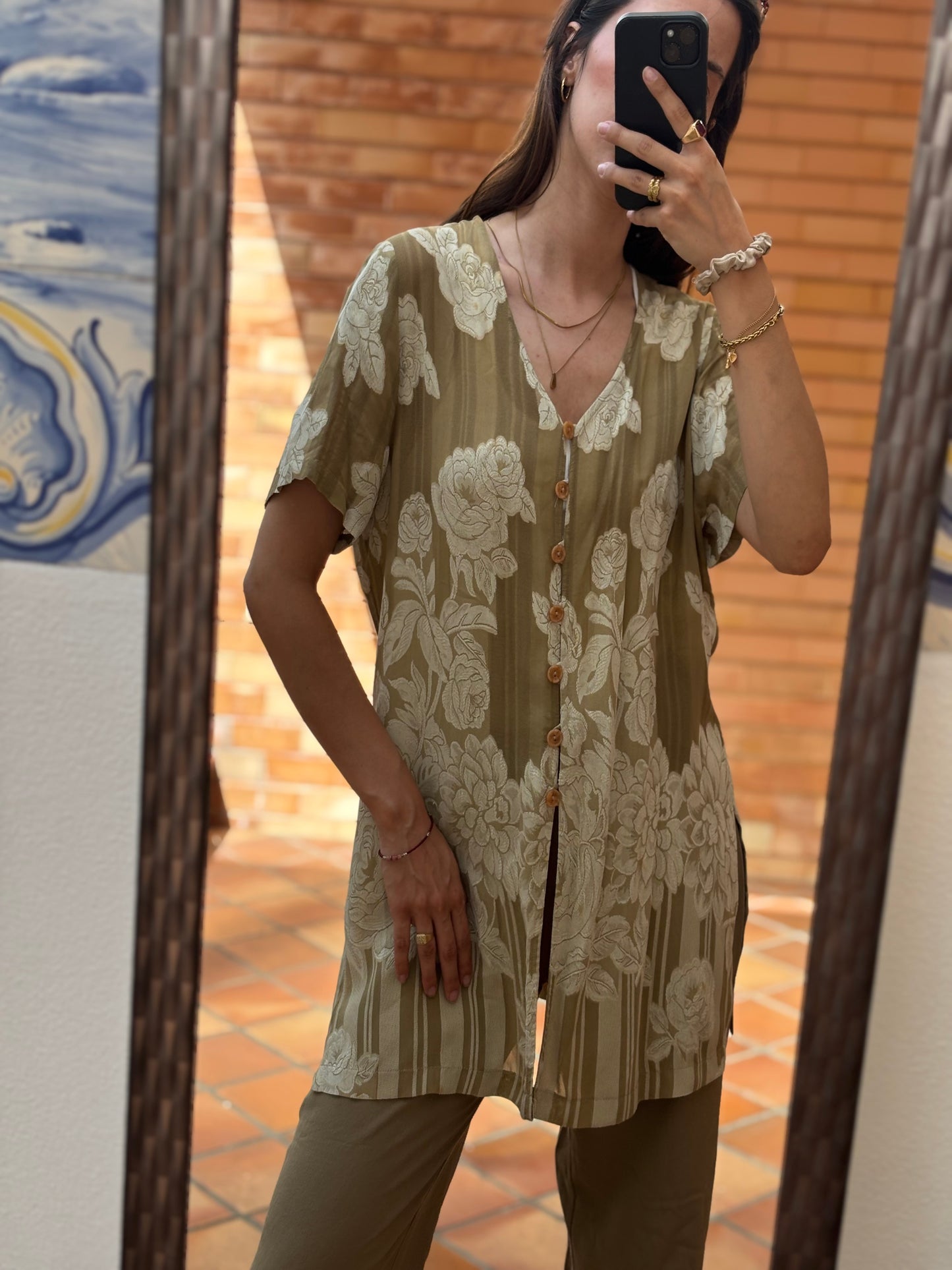 Camisa Verde Floral Vintage