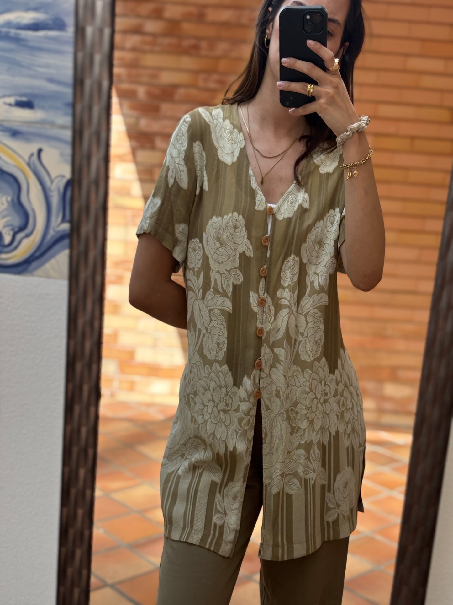 Camisa Verde Floral Vintage
