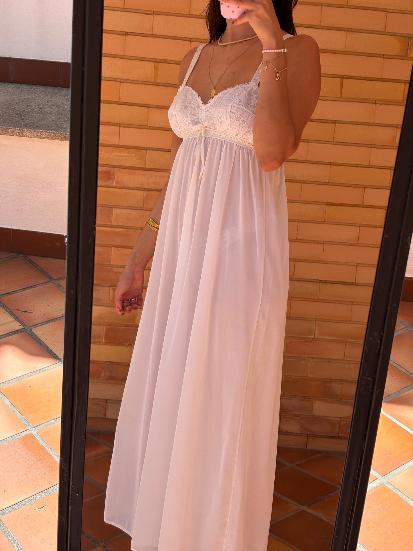 Camisão Longo Branco com Renda