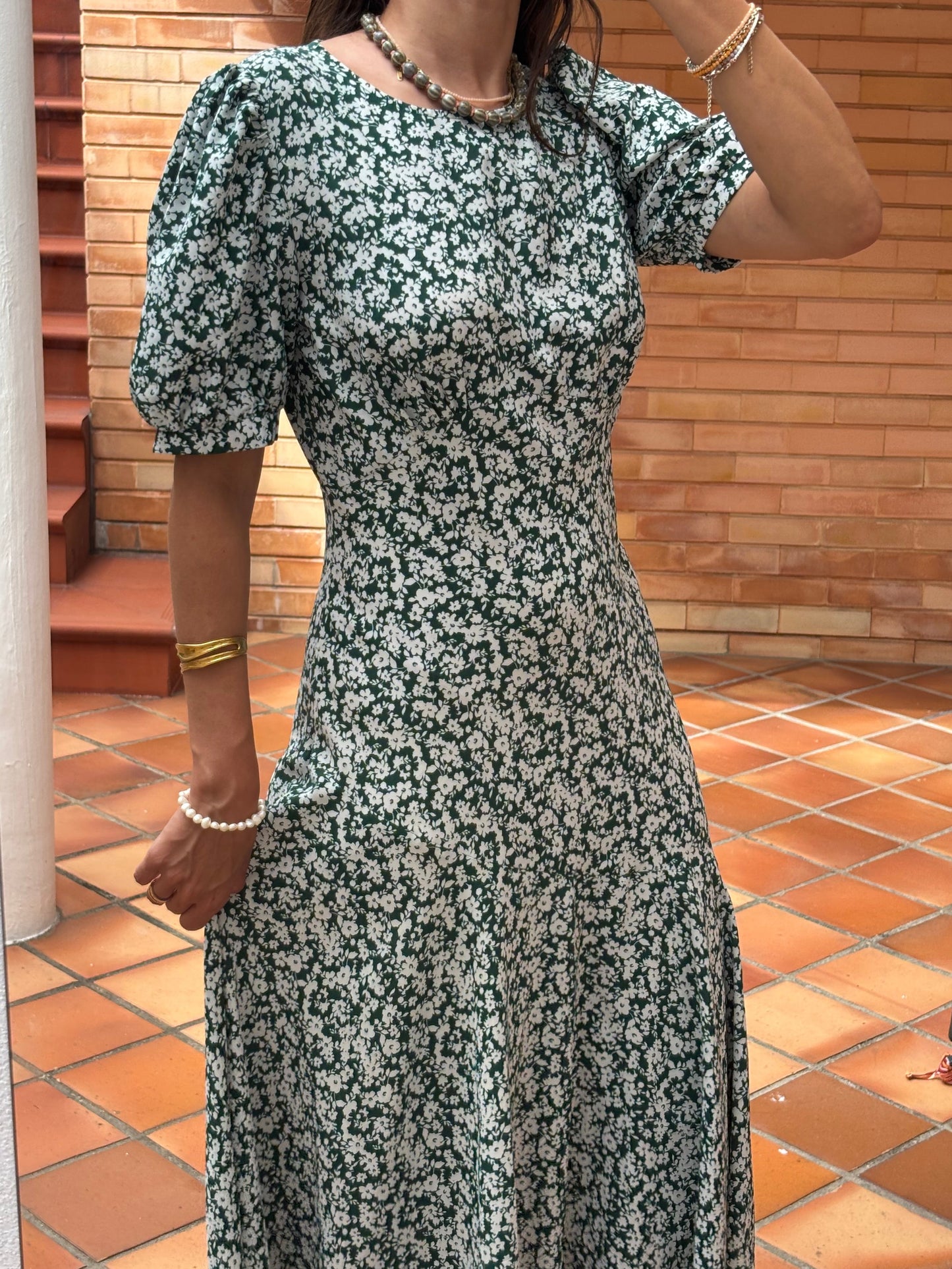 Vestido Floral Verde Midi