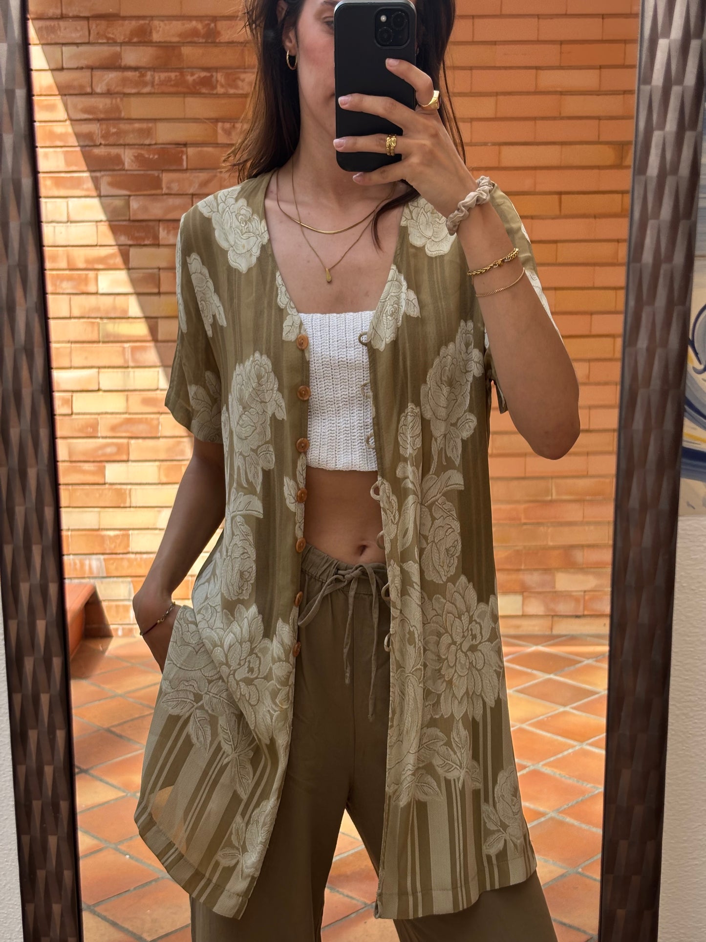 Camisa Verde Floral Vintage