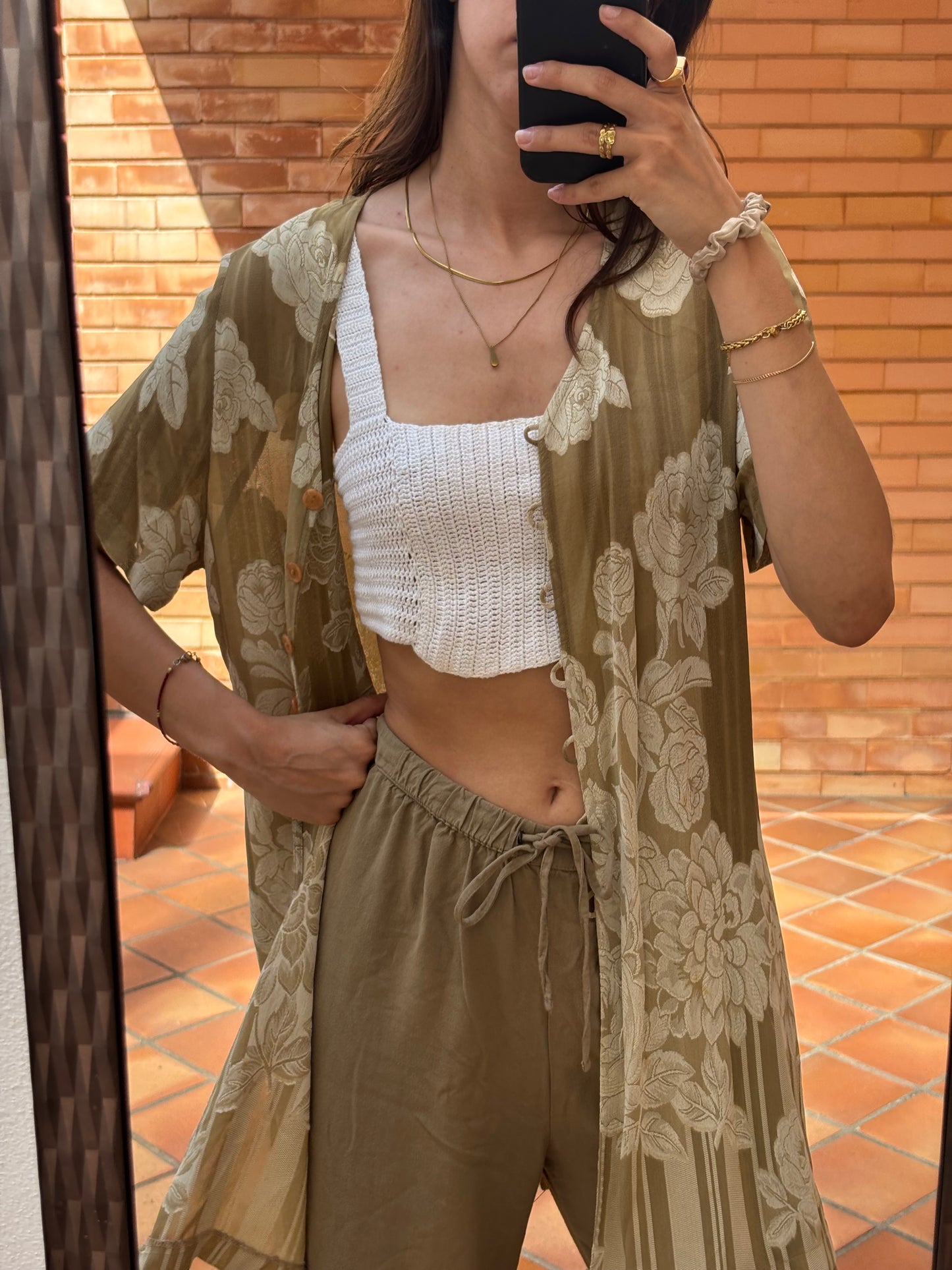 Camisa Verde Floral Vintage