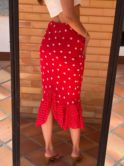 Saia Midi Bolinhas Carré Rouge Paris