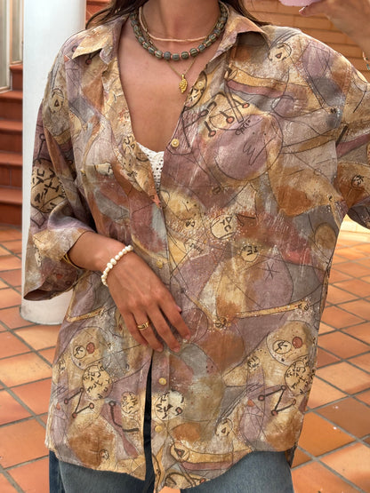 Camisa Oversized Estampada Abstrata