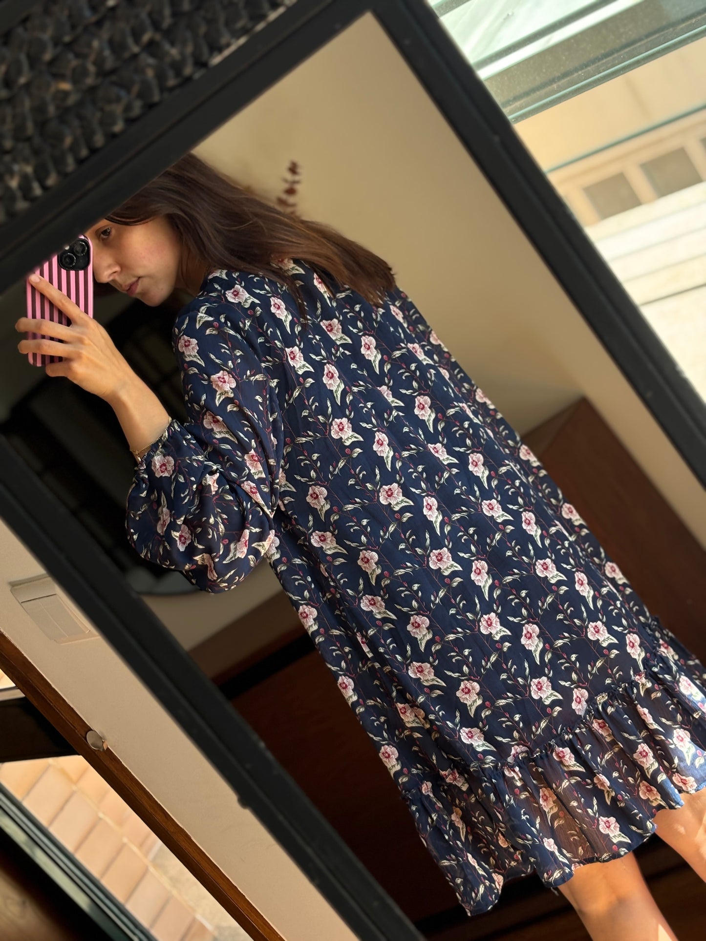 Vestido Boho Floral Azul-Marinho