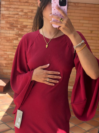Vestido Bordô Manga Ampla