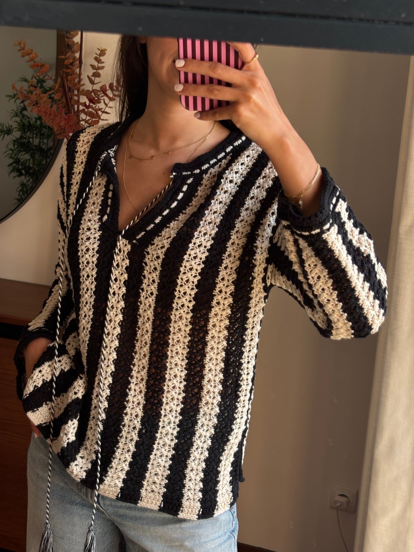Blusa Crochet Mistura de Algodão