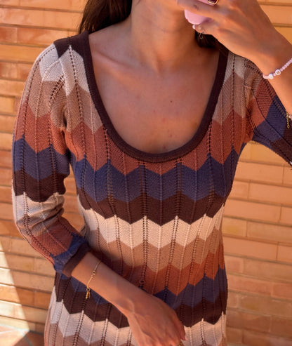 Vestido Tricot Chevron Multicolor