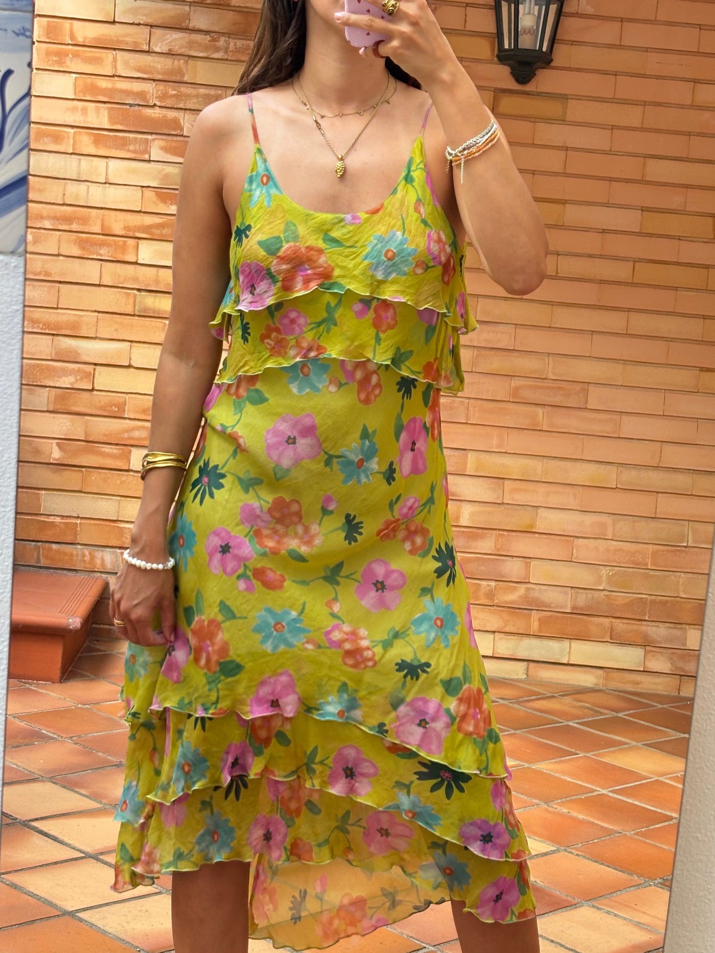 Vestido Verde-Lima 100% Seda Roberto Verino
