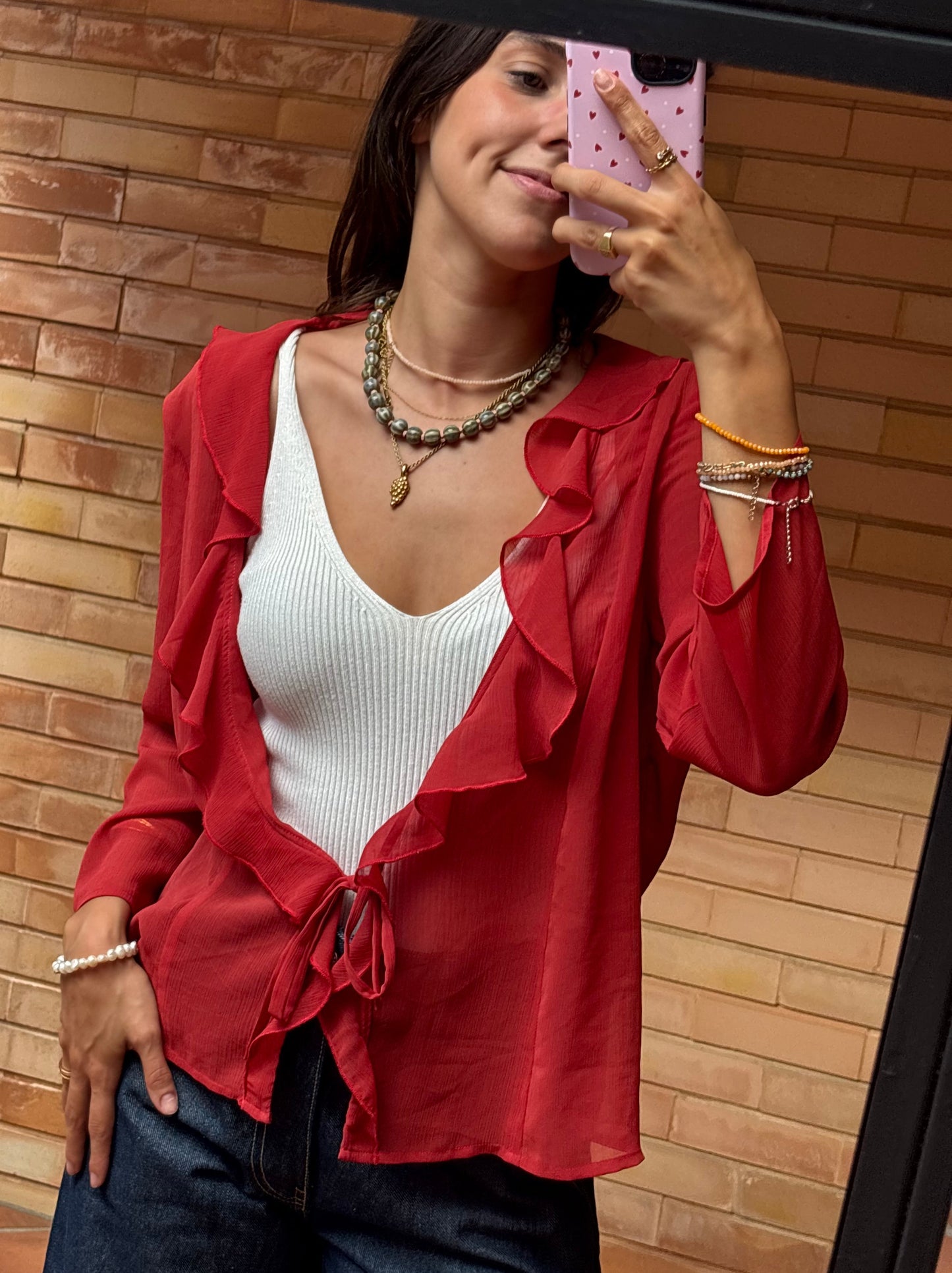 Blusa Chiffon Vermelha Folhos