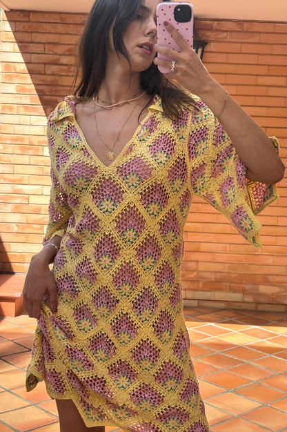 Vestido Crochet Flores Multicolor