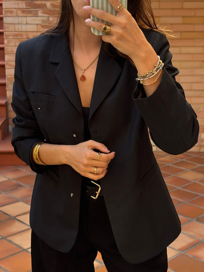 Blazer Preto Estruturado Com Forro Bordô