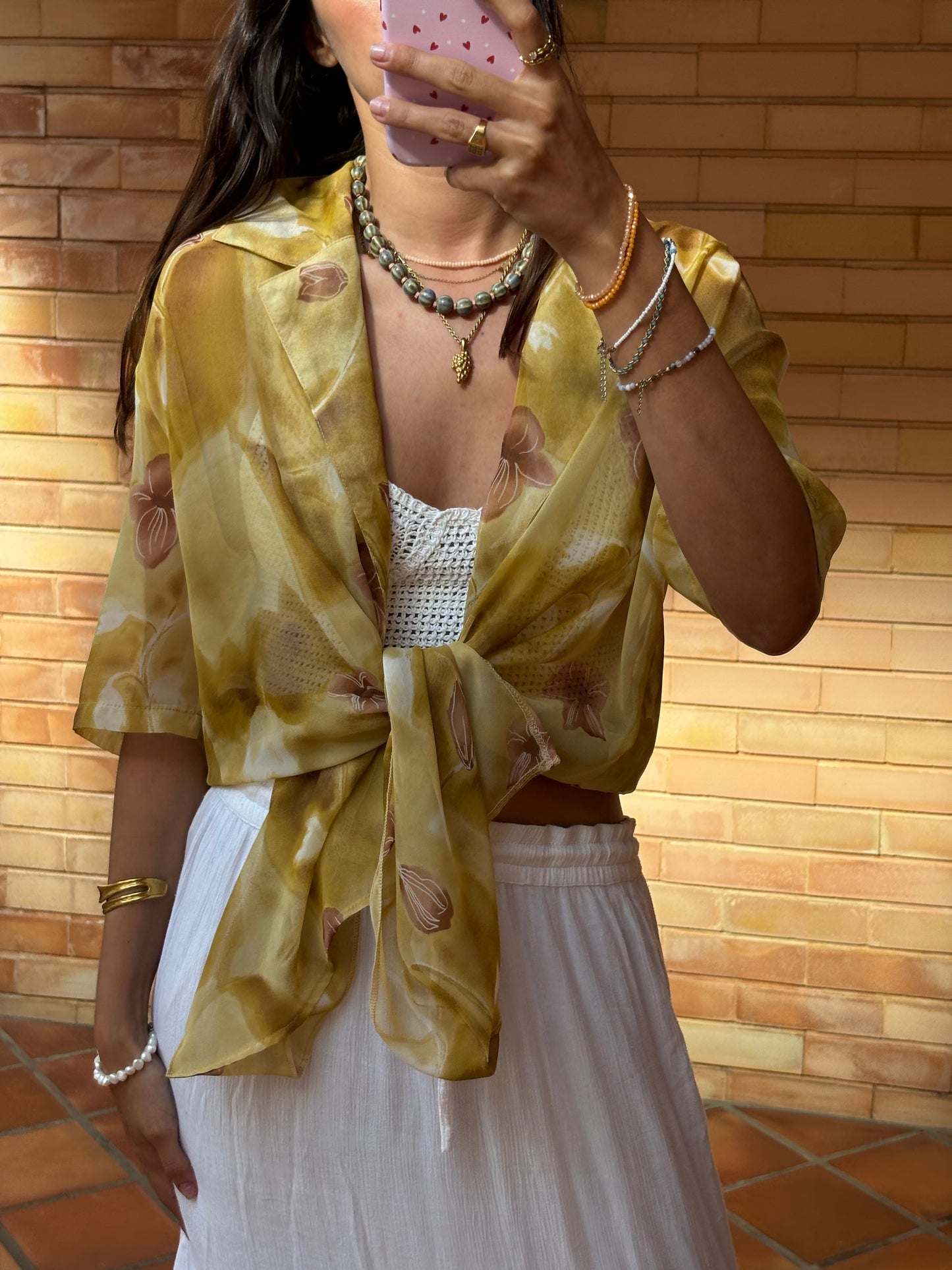 Kimono Floral Aguarela Mostarda