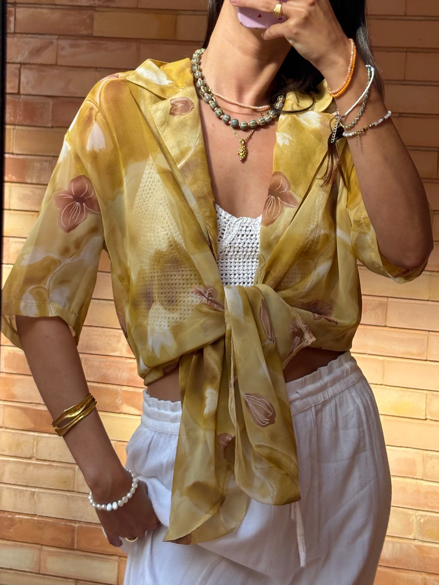 Kimono Floral Aguarela Mostarda
