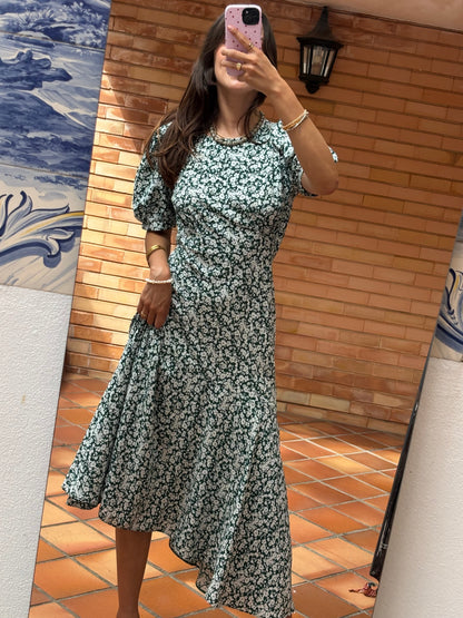 Vestido Floral Verde Midi
