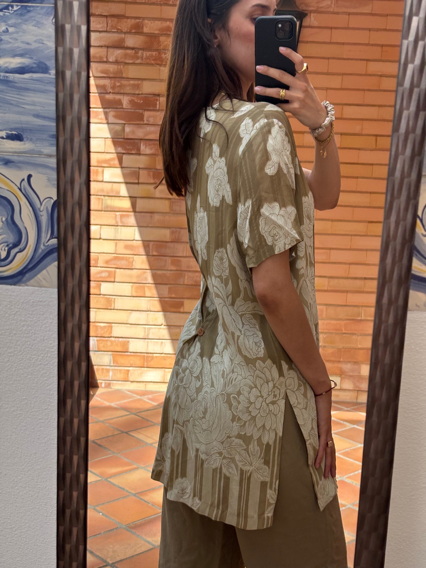 Camisa Verde Floral Vintage
