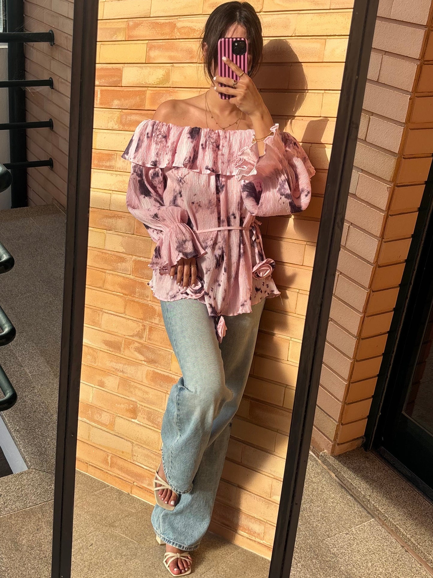Blusa Off-Shoulder Rosa Tie-Dye