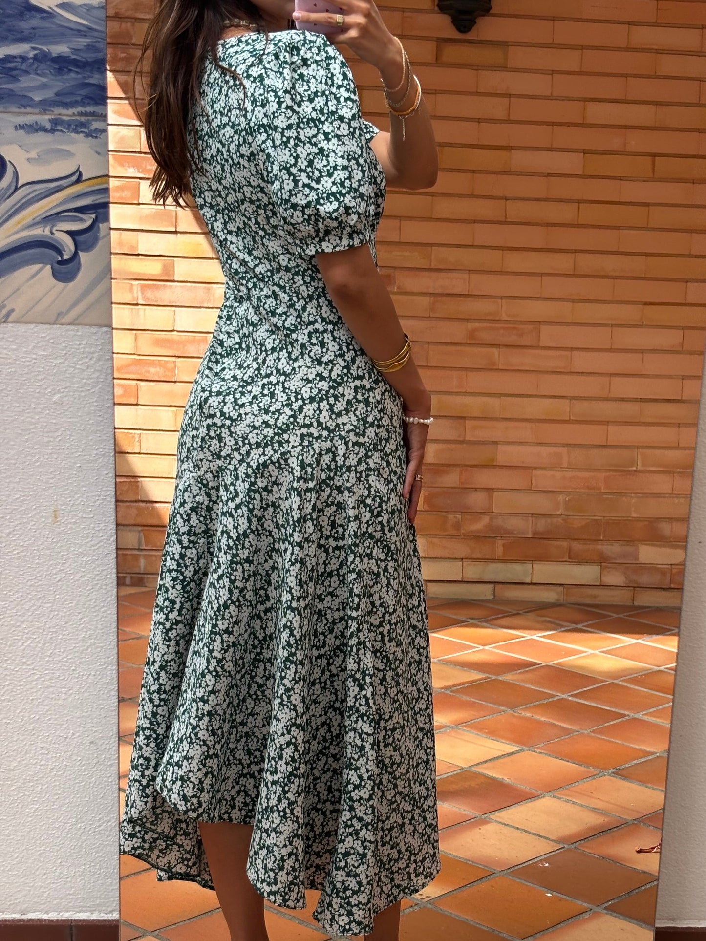 Vestido Floral Verde Midi