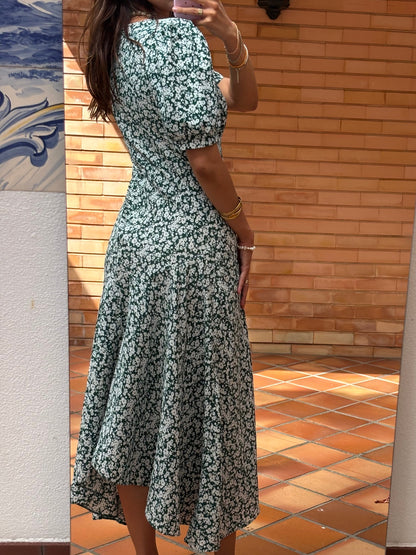 Vestido Floral Verde Midi