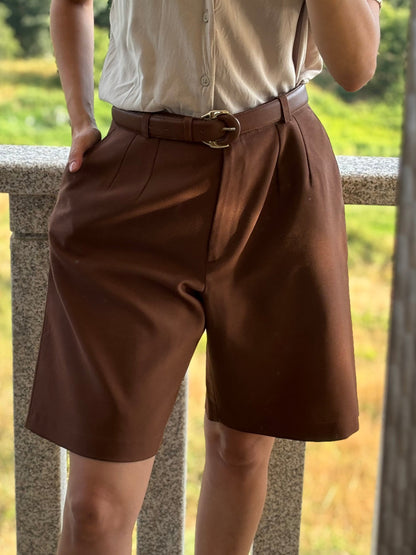 Calções Castanhos de Cintura Alta