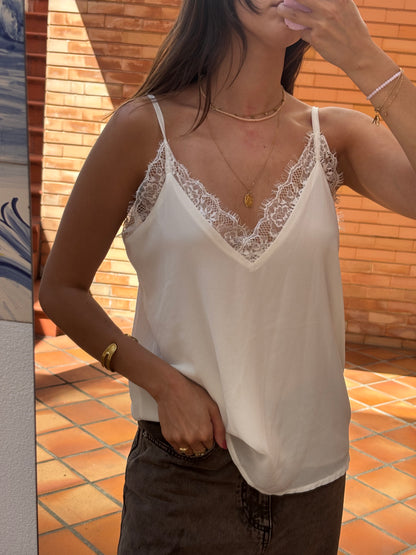 Top Branco Com Renda