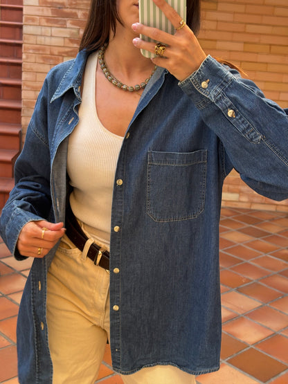 Camisa Denim Azul Escuro Vintage
