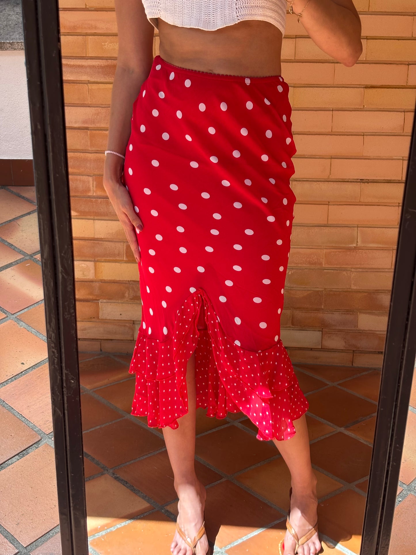 Saia Midi Bolinhas Carré Rouge Paris
