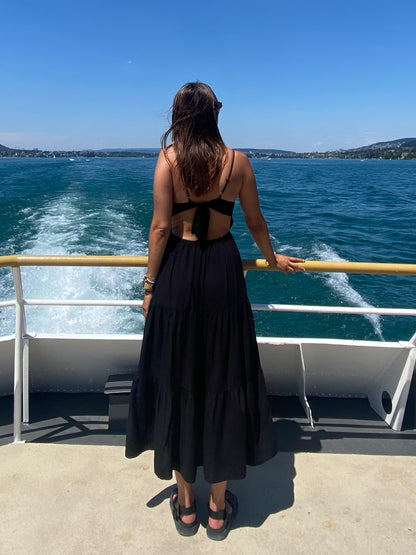 Vestido Maxi Preto Costas Abertas