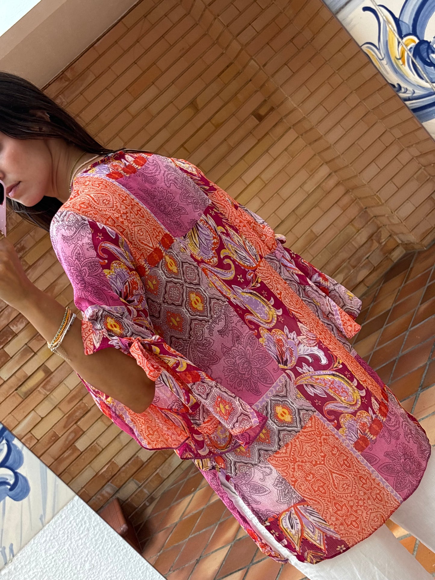 Camisa Fluida Patchwork Multicolor