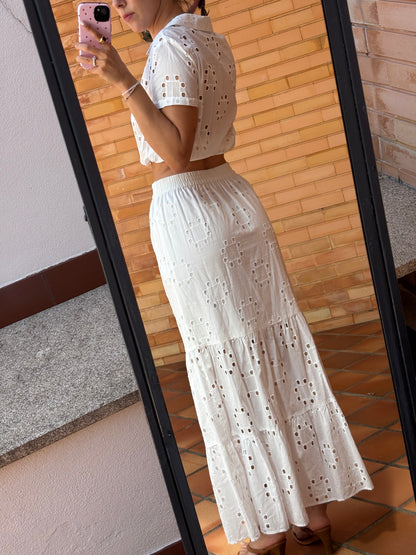 Conjunto 100% algodão Branco Bordado