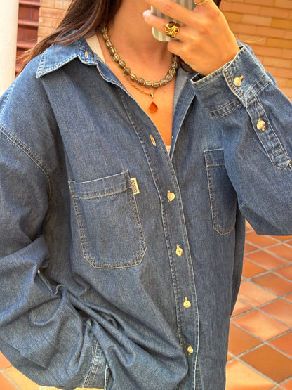 Camisa Denim Azul Escuro Vintage