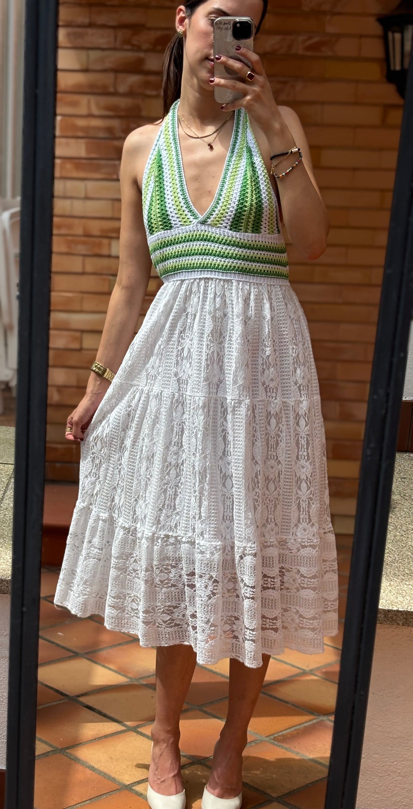 Vestido Halter Crochet e Renda