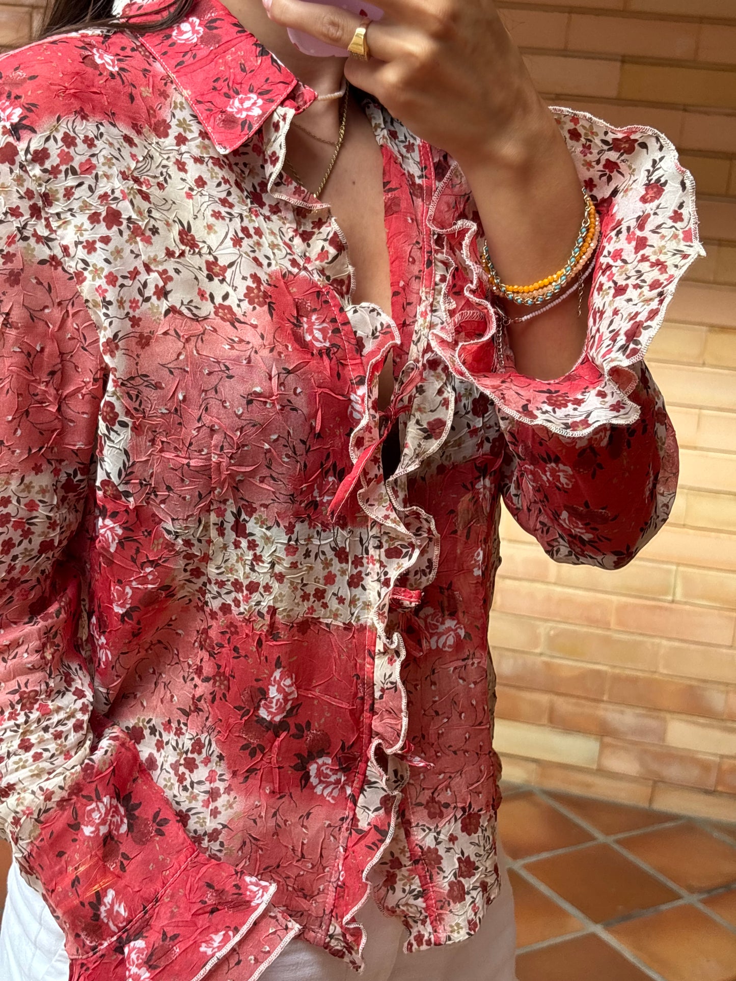 Camisa Estampado Floral Vermelho