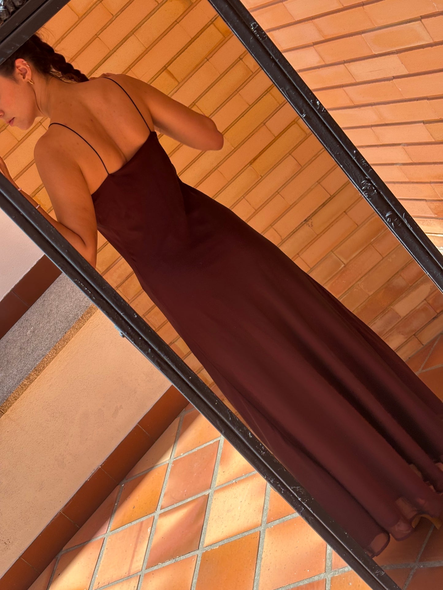 Vestido Slip Longo Bordô