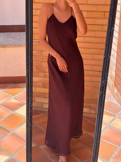 Vestido Slip Longo Bordô