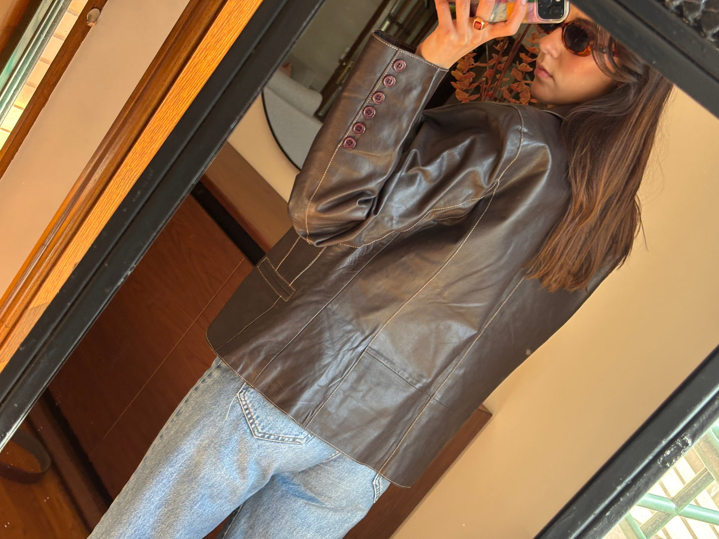 Blazer Castanho em Pele