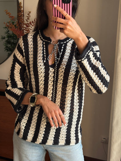 Blusa Crochet Mistura de Algodão