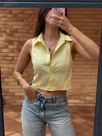 Camisa Crop Amarelo Pastel