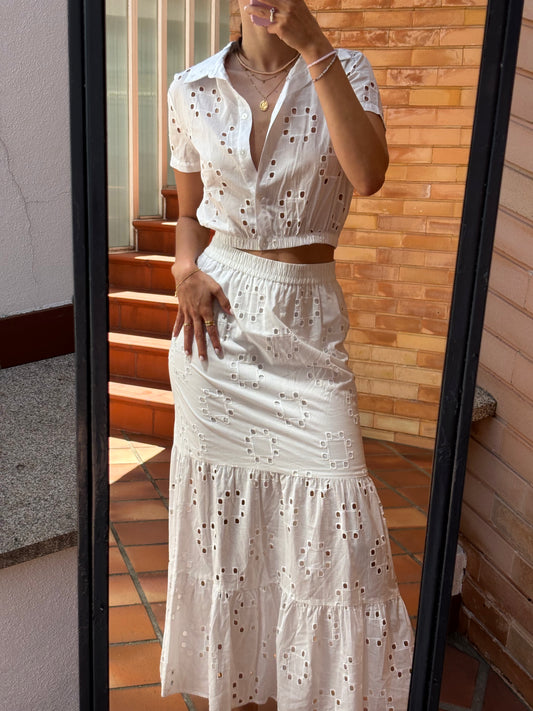 Conjunto 100% algodão Branco Bordado