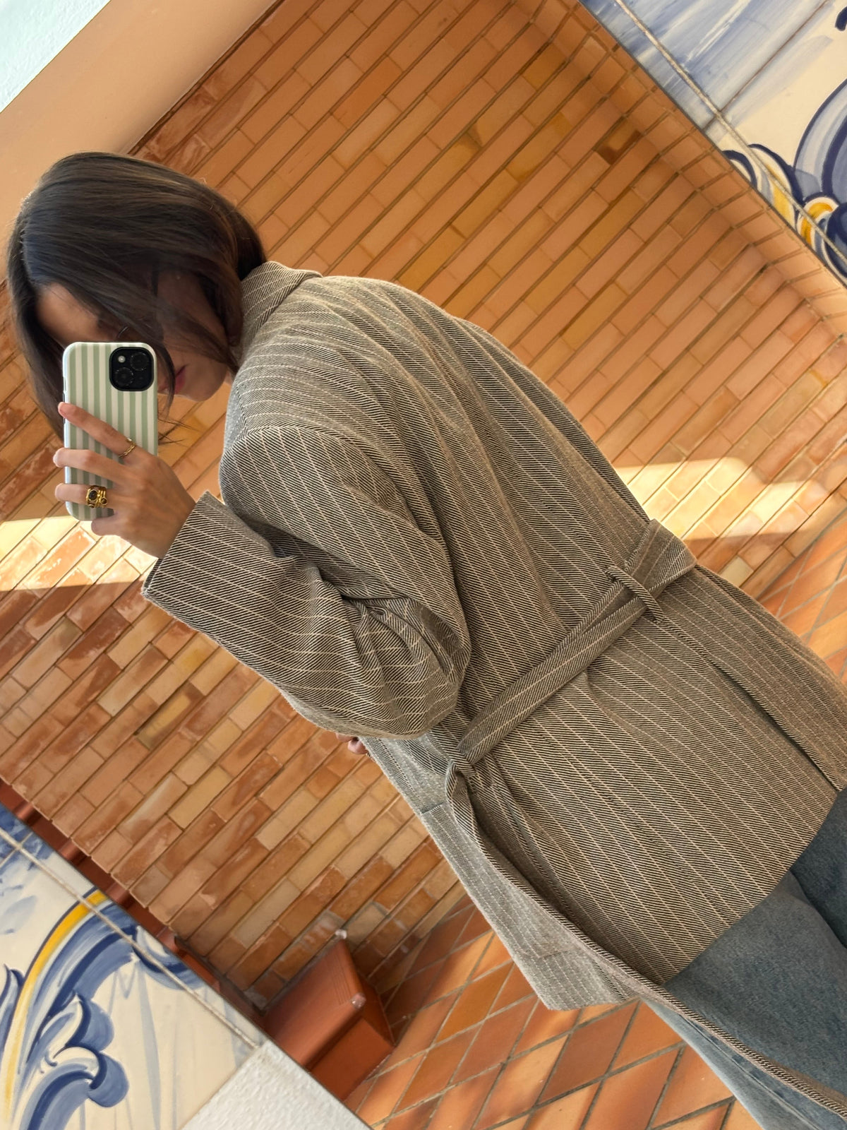 Blazer Oversized às Riscas com Cinto