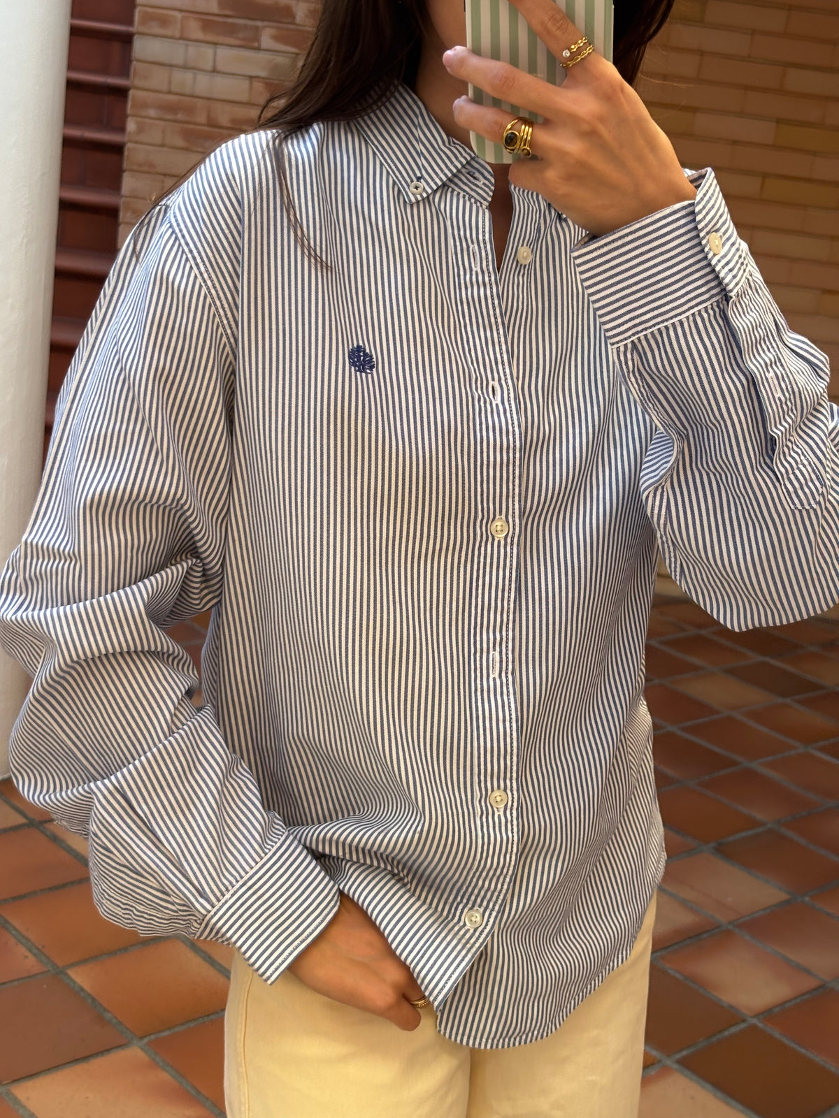 Camisa Riscas Azul e Branco Springfield