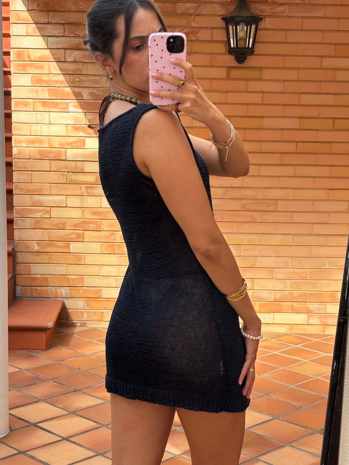 Vestido Azul-Escuro Tricot Semitransparente