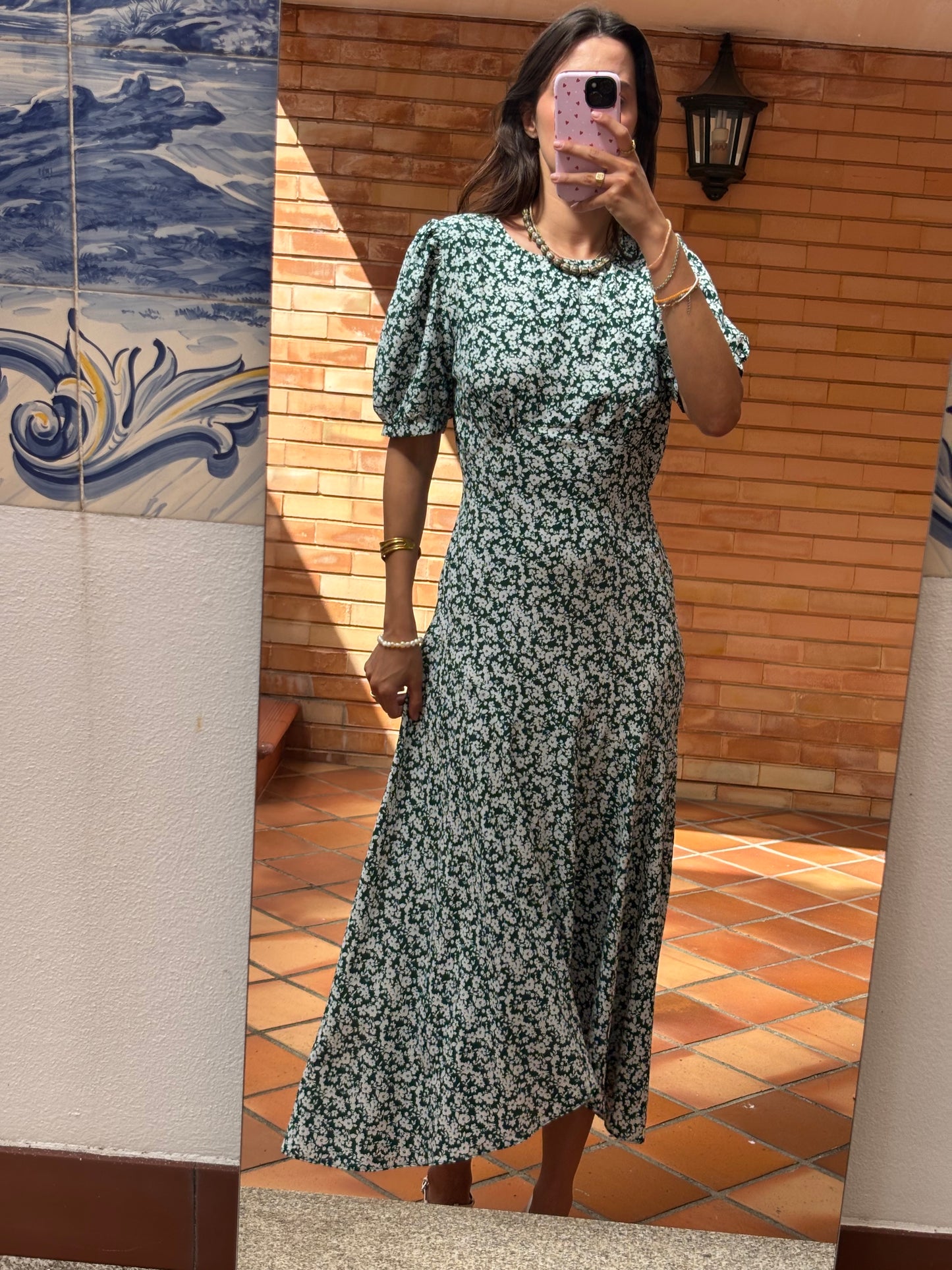 Vestido Floral Verde Midi
