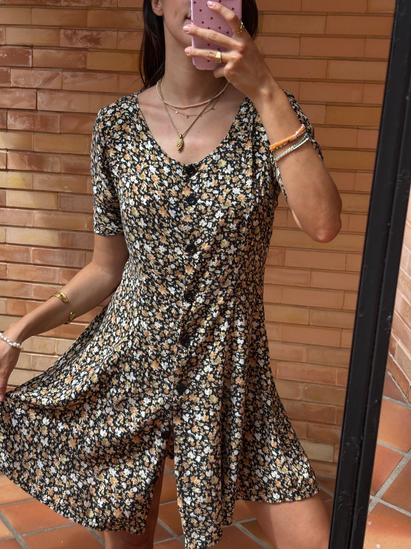 Vestido Estampado Floral Botões